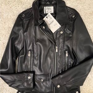 Zara Black Faux Leather Jacket with Tag Kids Sz 10